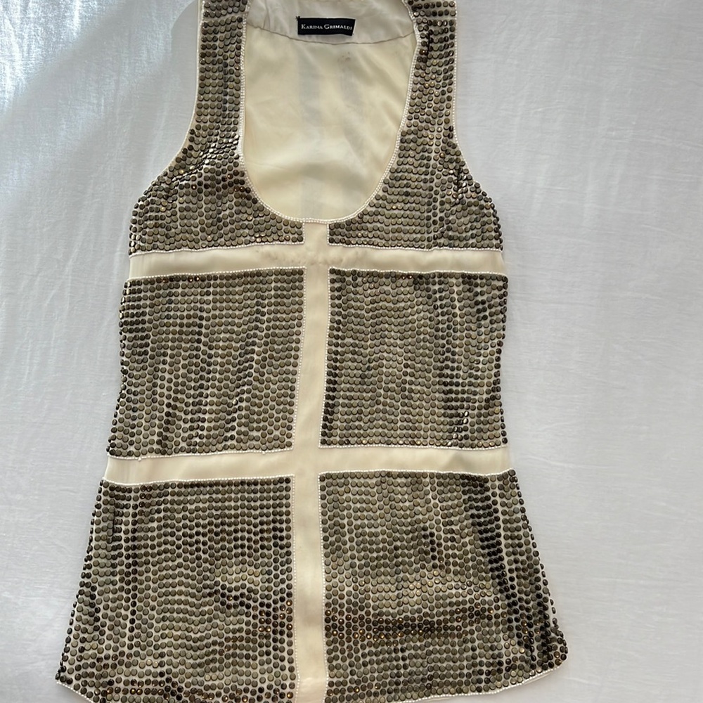 Karina Grimaldi Gold and Ivory Embellished Tank